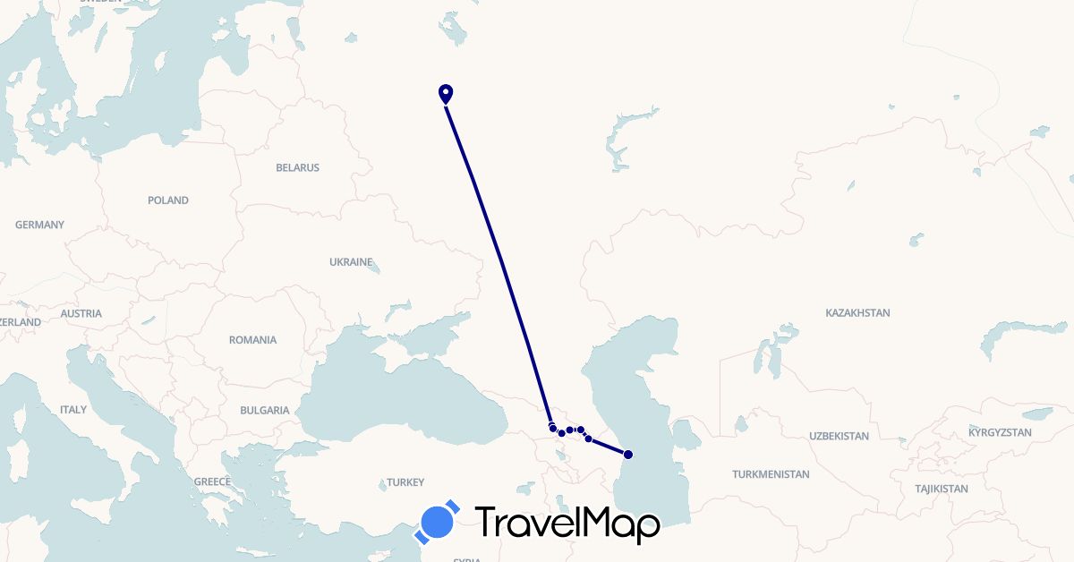 TravelMap itinerary: driving in Azerbaijan, Georgia, Russia (Asia, Europe)
